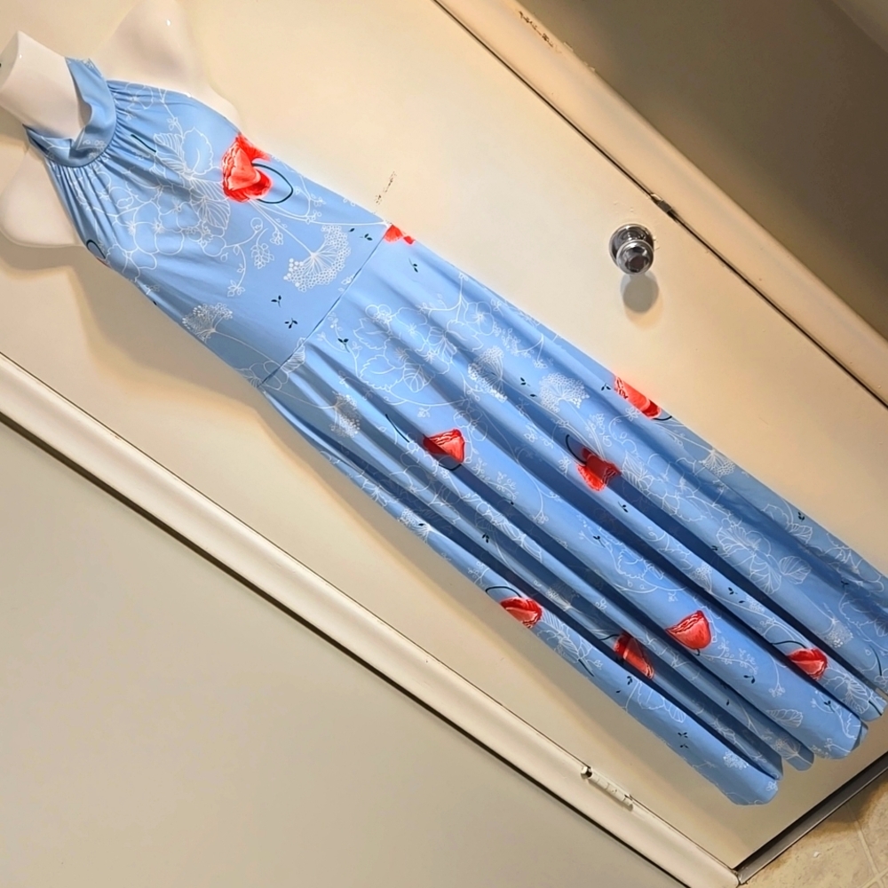 5) Vintage Maxi Dress Baby Blue Halter - Picture 2 of 8